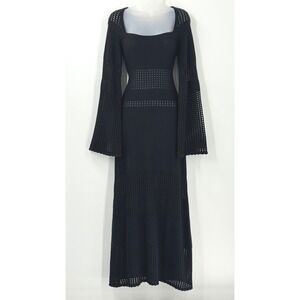 Vtg Y2k Crochet Open knit Maxi Dress Womens XS festival boho bell sleeve goth